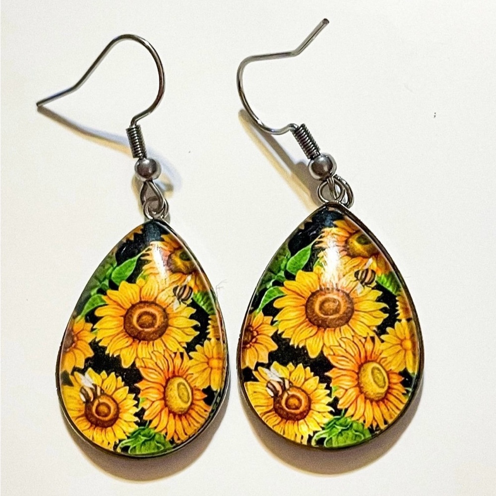 Sunflower Teardrop Dangle Earrings